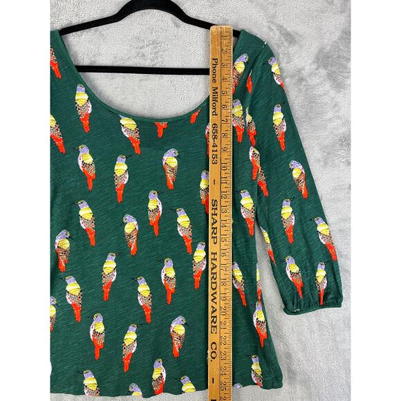 Anthropologie Postmark Forest Fete Scoop Neck Bird Print Top Medium 3/4 Sleeve - Picture 10 of 13